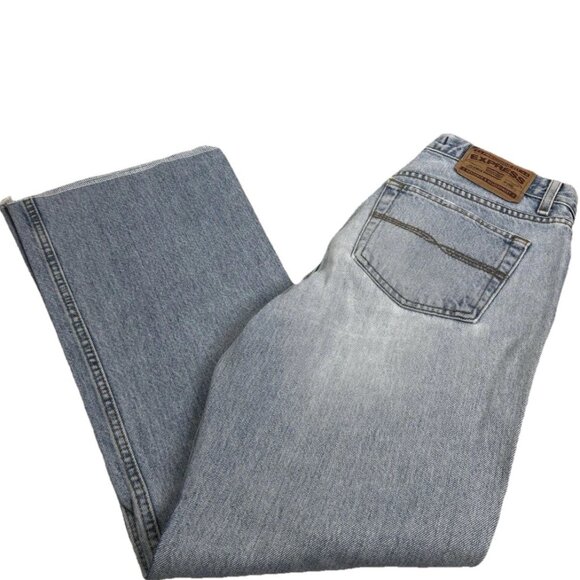VTG Express 9/10 (Actual 30x27.5) LightWash Low Rise Flare Jeans 100% Cotton EUC - Picture 1 of 13